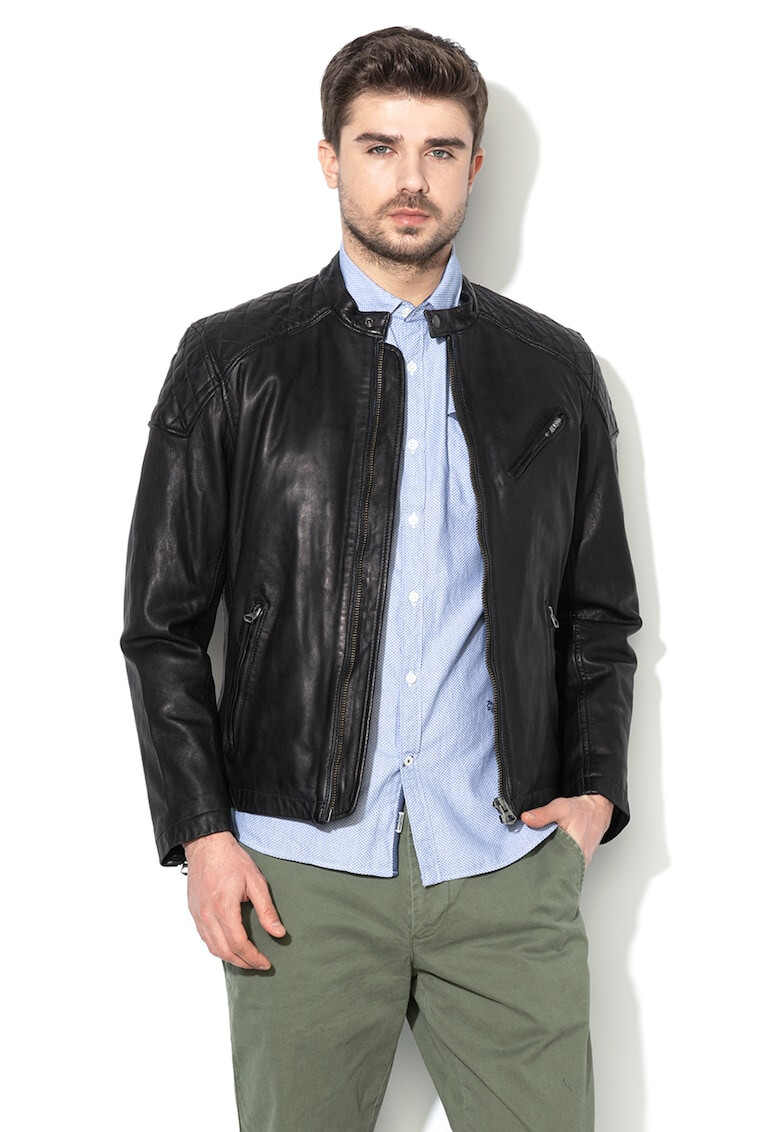 Pepe Jeans London Jacheta biker de piele Damascus - Pled.ro