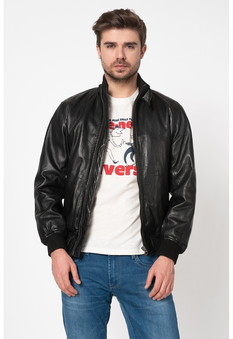 Pepe Jeans London Jacheta biker de piele Freddie - Pled.ro