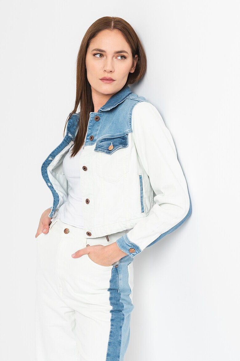 Pepe Jeans London Jacheta crop colorblock de denim - Pled.ro