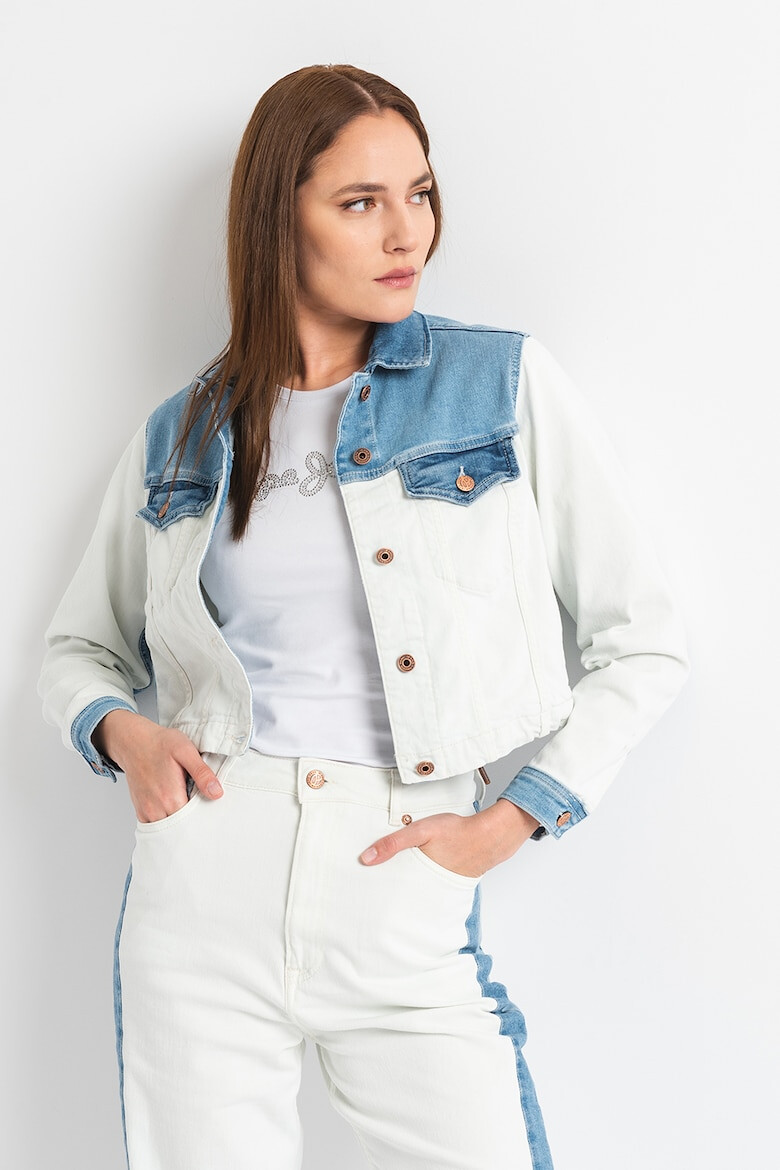 Pepe Jeans London Jacheta crop colorblock de denim - Pled.ro