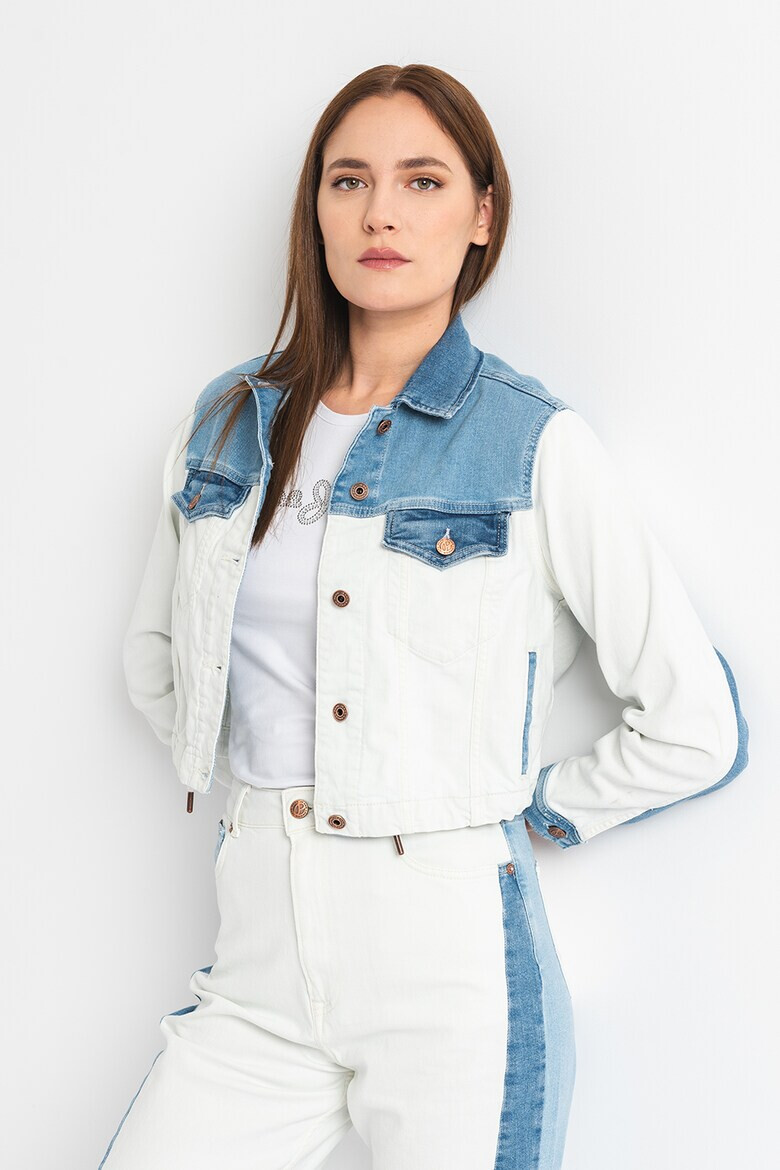 Pepe Jeans London Jacheta crop colorblock de denim - Pled.ro