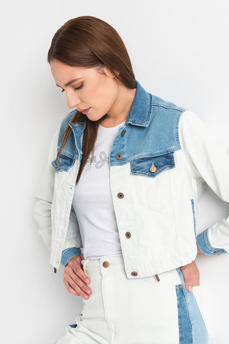 Pepe Jeans London Jacheta crop colorblock de denim - Pled.ro