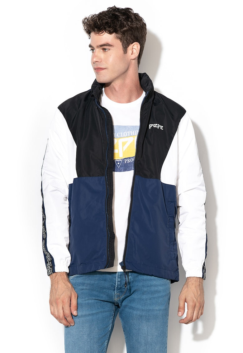 Pepe Jeans London Jacheta cu gluga fermoar si model colorblock Kai - Pled.ro