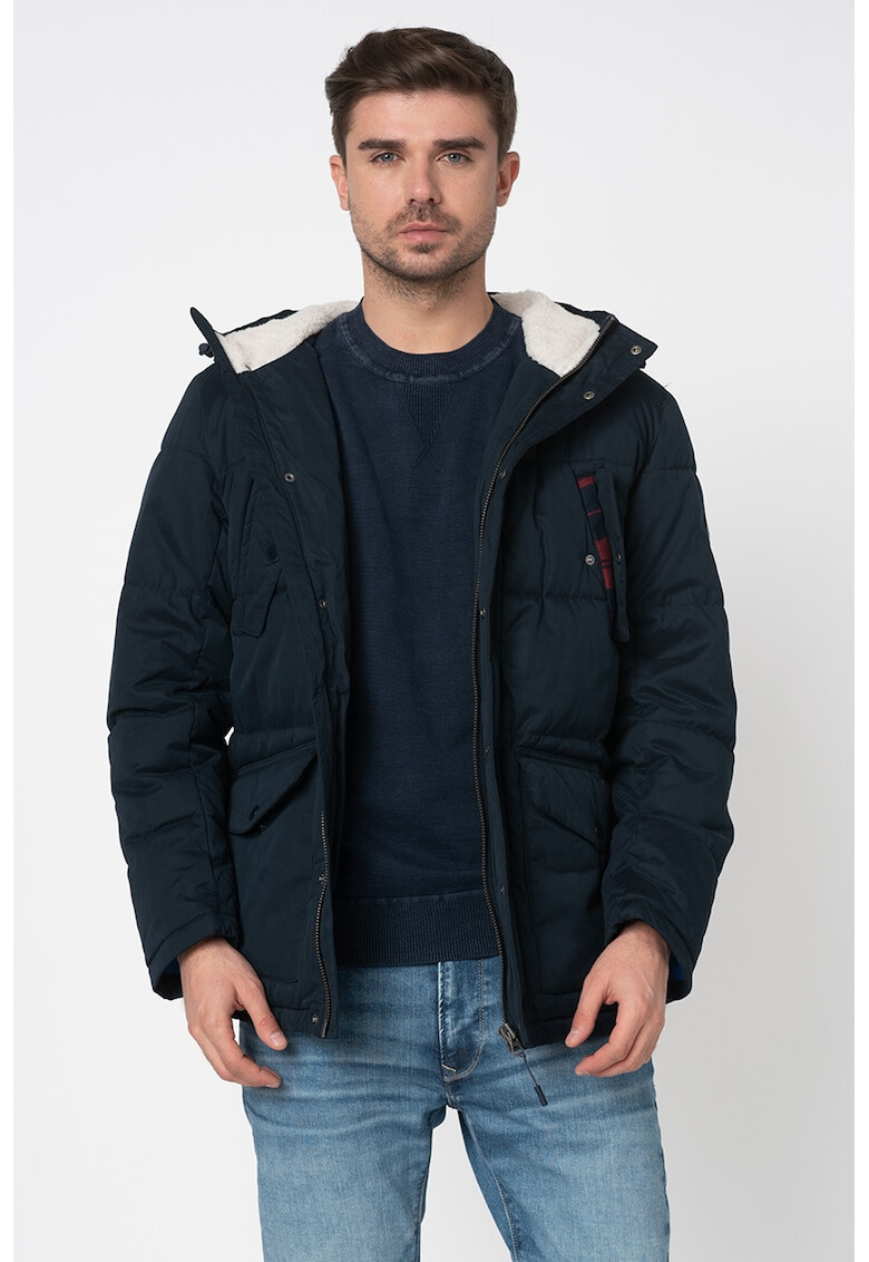 Pepe Jeans London Jacheta parka cu gluga cu captuseala din material teddy Richard - Pled.ro