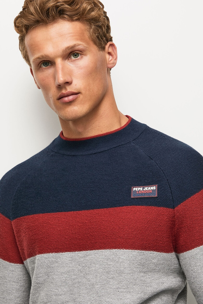 Pepe Jeans London Pulover cu decolteu la baza gatului si model colorblock - Pled.ro