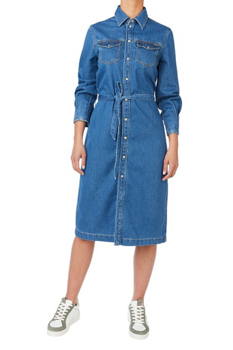 Pepe Jeans London Rochie-camasa de denim cu cordon in talie - Pled.ro