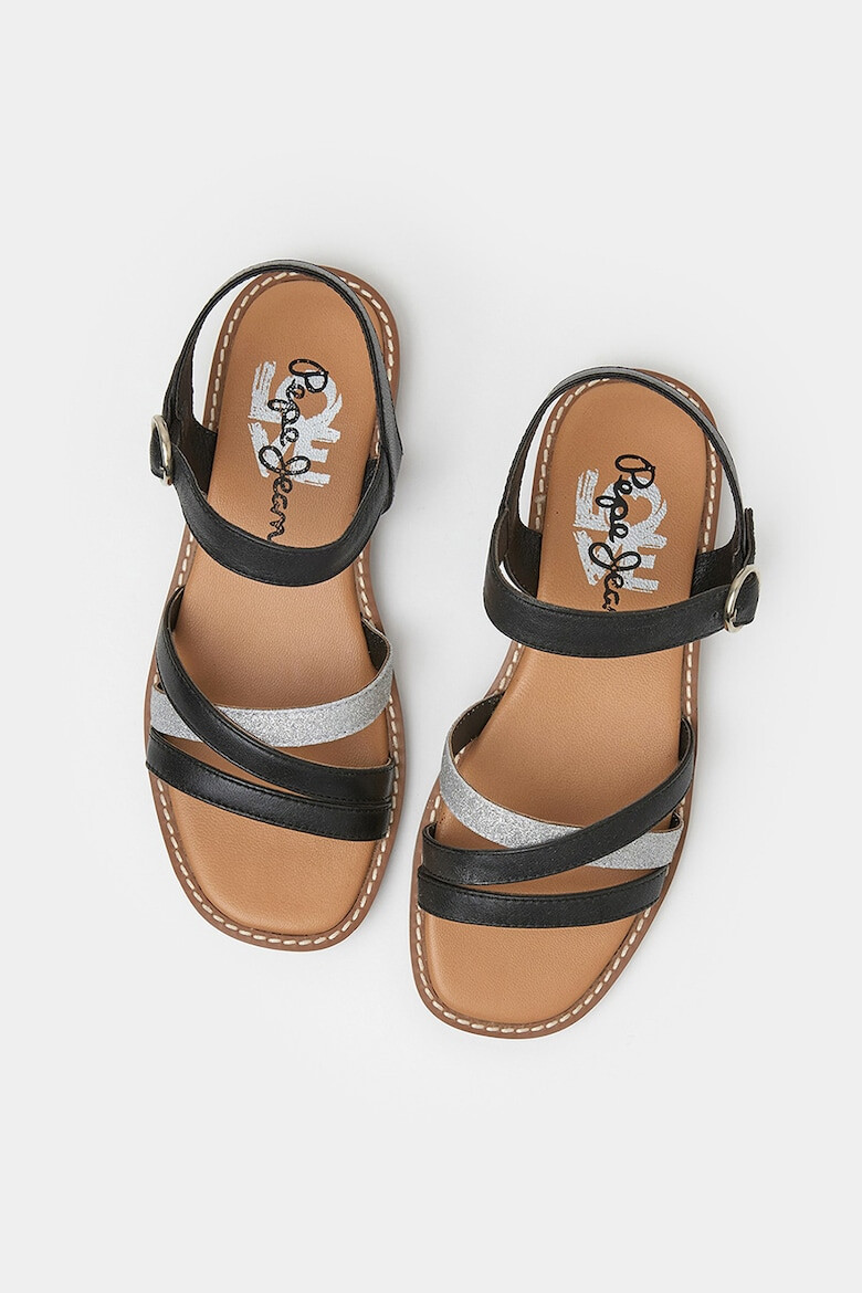 Pepe Jeans London Sandale de piele cu barete multiple si detaliu stralucitor - Pled.ro