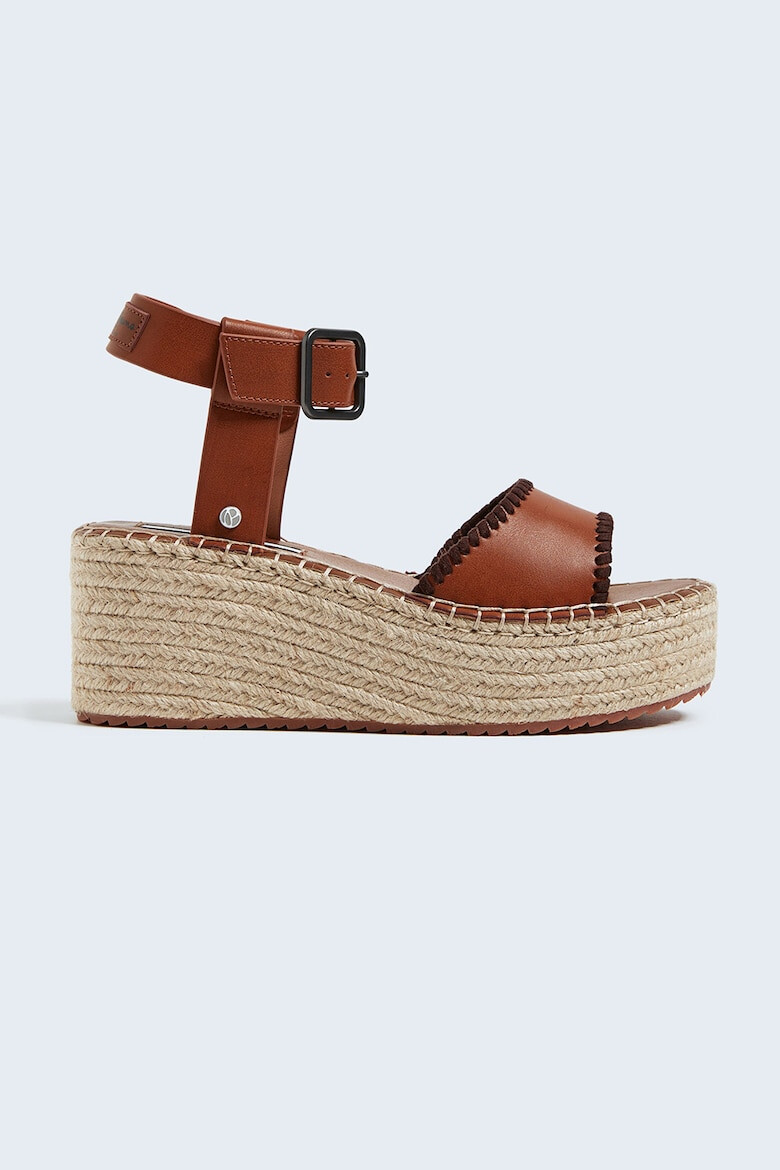 Pepe Jeans London Sandale din piele ecologica cu talpa wedge - Pled.ro