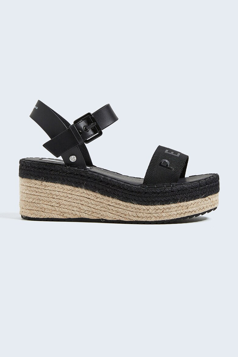 Pepe Jeans London Sandale din piele ecologica si material textil cu talpa wedge - Pled.ro