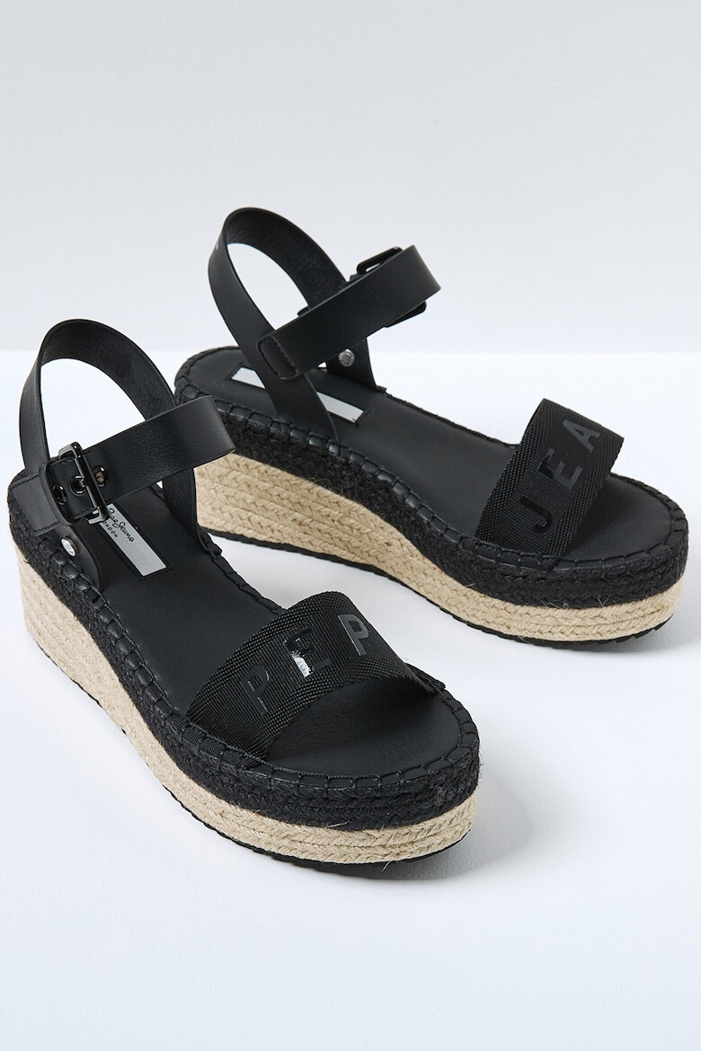 Pepe Jeans London Sandale din piele ecologica si material textil cu talpa wedge - Pled.ro