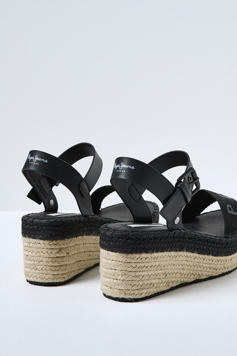 Pepe Jeans London Sandale din piele ecologica si material textil cu talpa wedge - Pled.ro