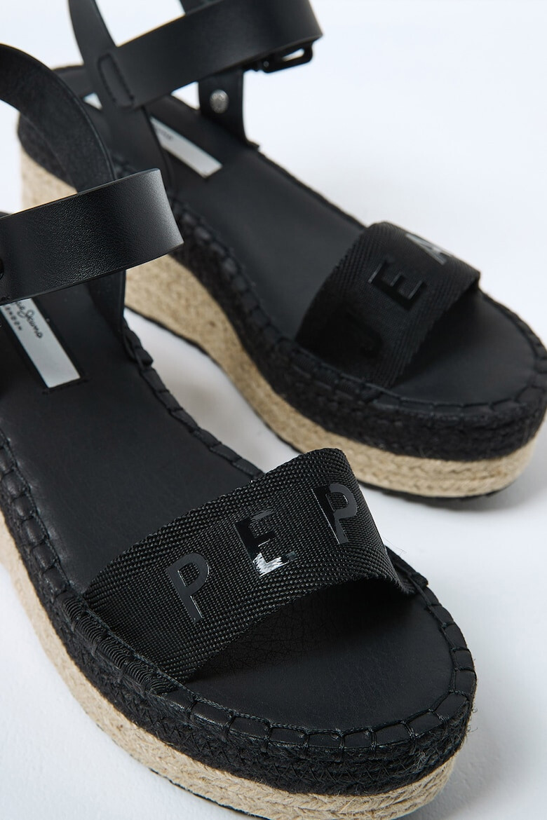 Pepe Jeans London Sandale din piele ecologica si material textil cu talpa wedge - Pled.ro