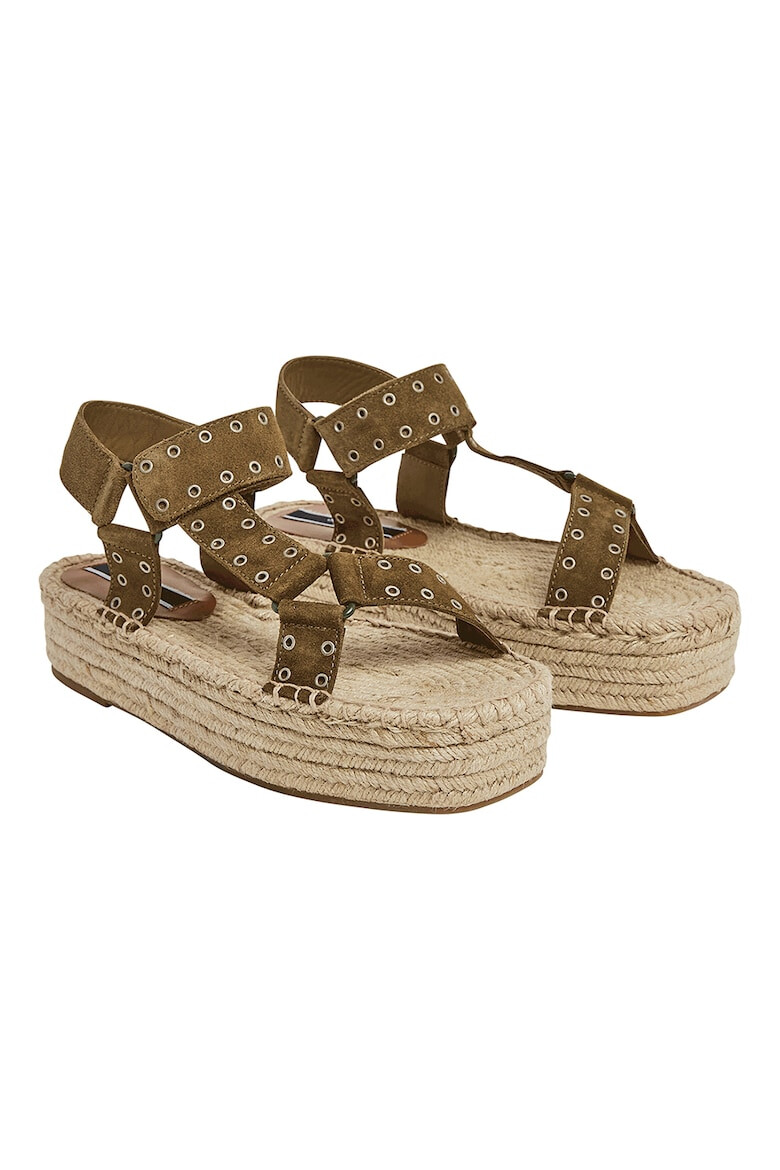 Pepe Jeans London Sandale-espadrile flatform de piele intoarsa - Pled.ro