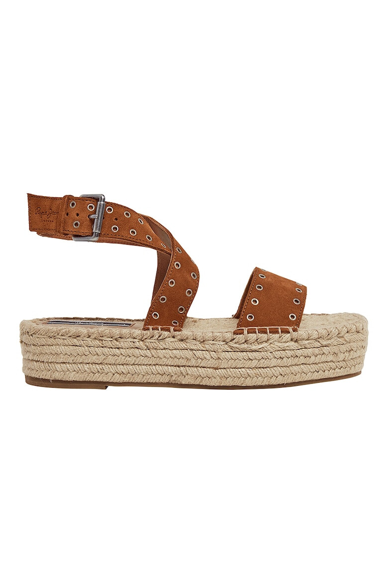 Pepe Jeans London Sandale-espadrile flatform de piele intoarsa - Pled.ro