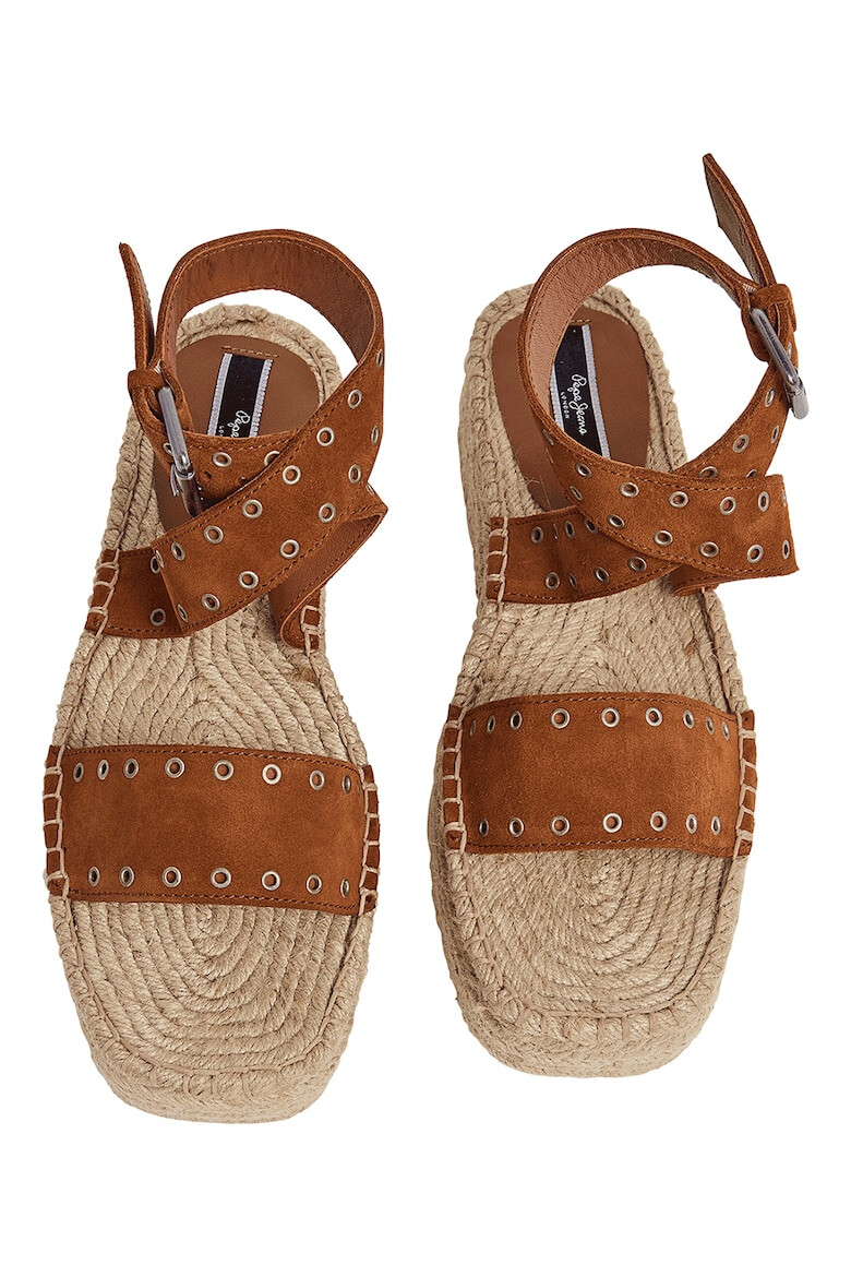 Pepe Jeans London Sandale-espadrile flatform de piele intoarsa - Pled.ro