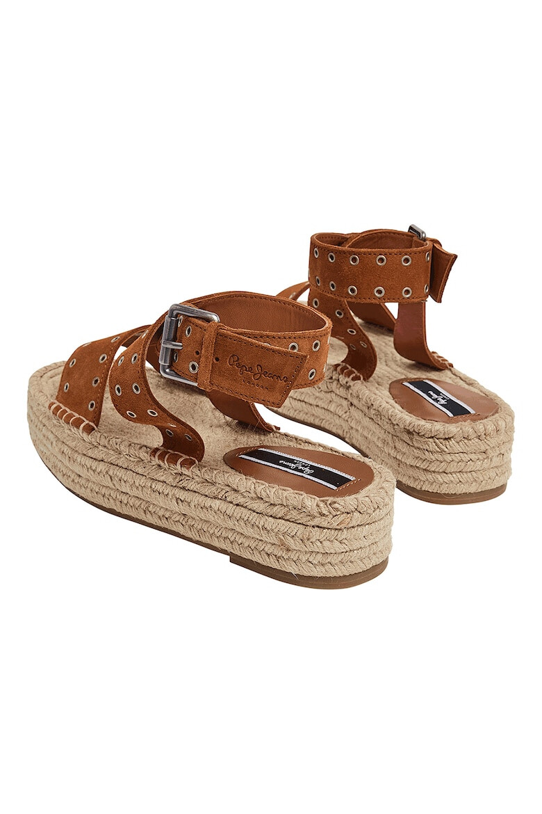 Pepe Jeans London Sandale-espadrile flatform de piele intoarsa - Pled.ro