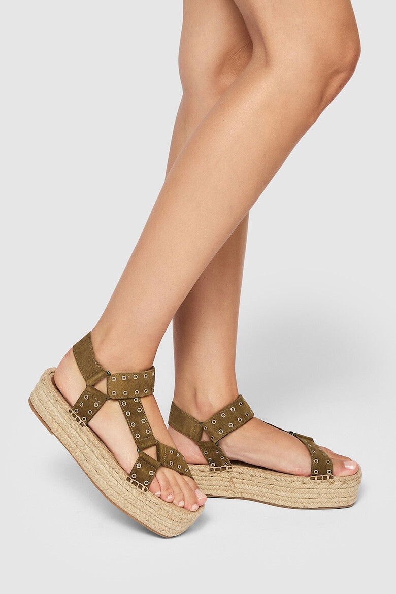 Pepe Jeans London Sandale-espadrile flatform de piele intoarsa - Pled.ro