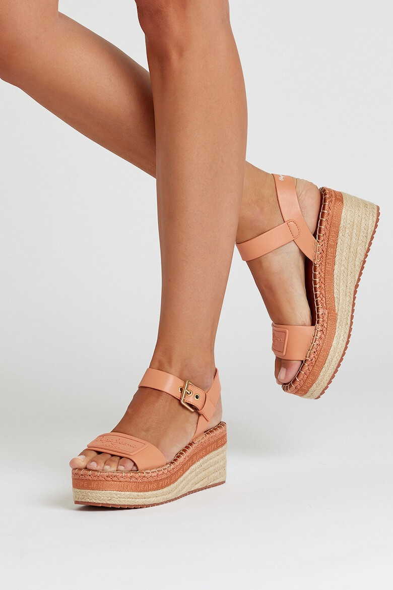 Pepe Jeans London Sandale-espadrile wedge cu garnituri de piele ecologica - Pled.ro