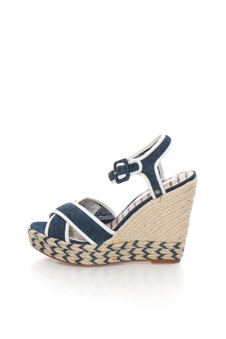 Pepe Jeans London Sandale wedge albastru melange din denim Walker - Pled.ro