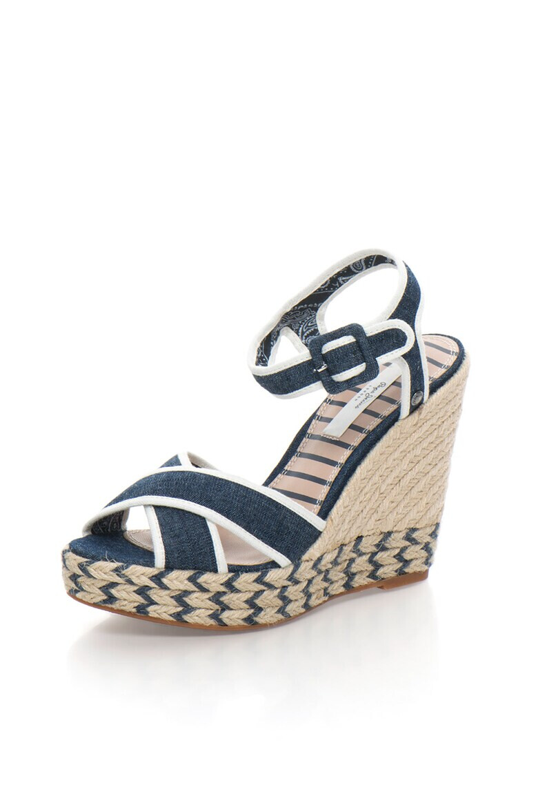 Pepe Jeans London Sandale wedge albastru melange din denim Walker - Pled.ro