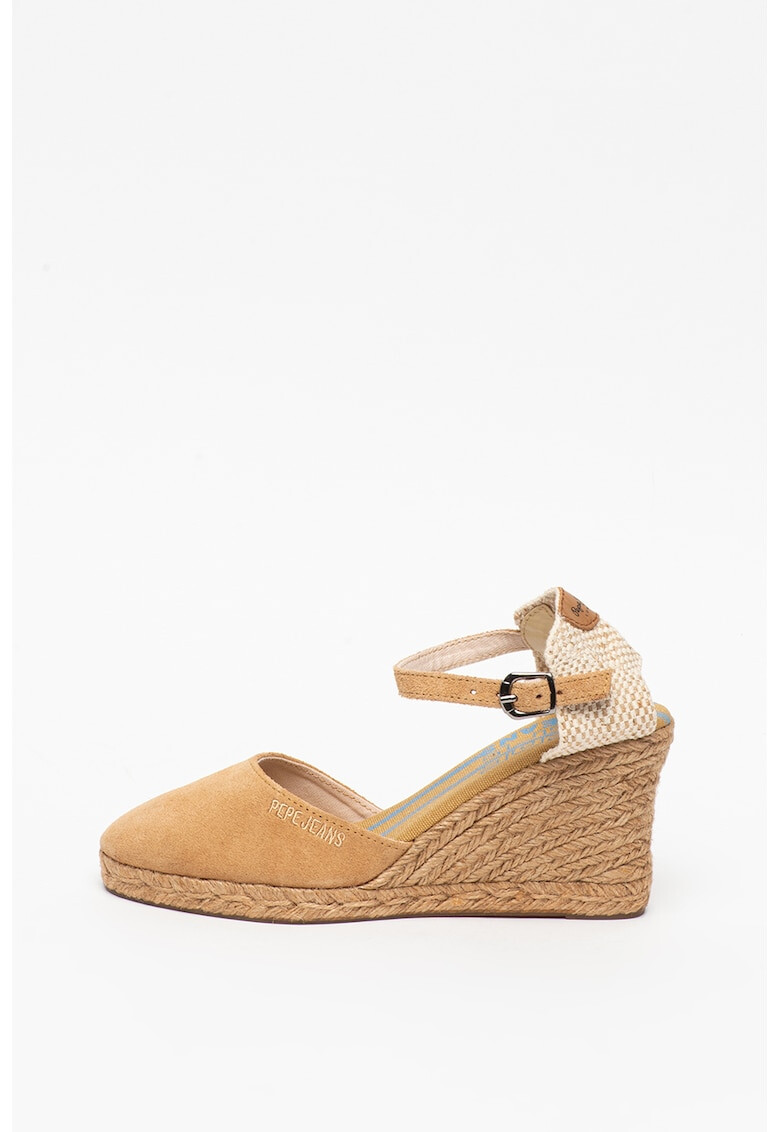 Pepe Jeans London Sandale wedge de piele intoarsa Wendy Bass - Pled.ro