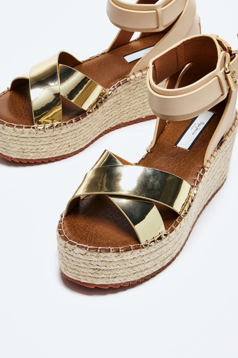 Pepe Jeans London Sandale wedge tip espadrile din piele ecologica - Pled.ro