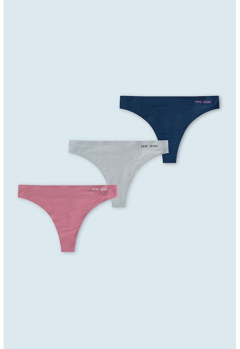 Pepe Jeans London Set de chiloti tanga din microfibra cu detaliu logo contrasant - 3 perechi - Pled.ro