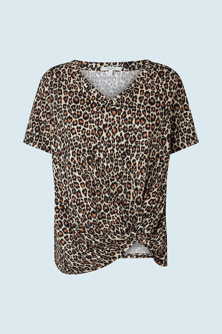 Pepe Jeans London Tricou cu animal print si detaliu rasucit - Pled.ro