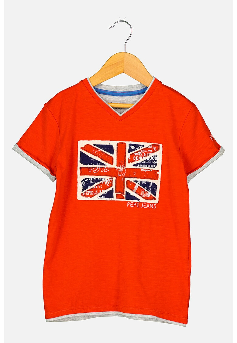 Pepe Jeans London Tricou cu decolteu in V si model grafic - Pled.ro