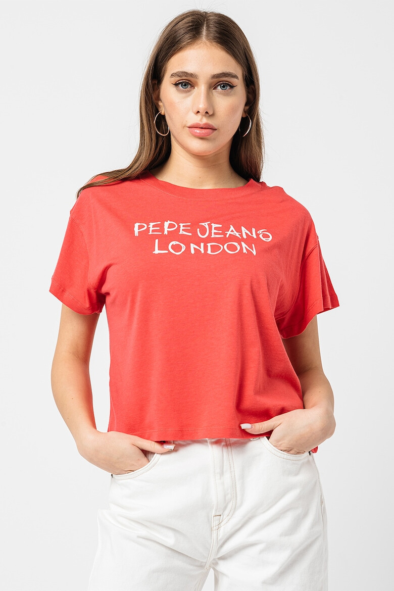 Pepe Jeans London Tricou cu decolteu la baza gatului cu logo - Pled.ro