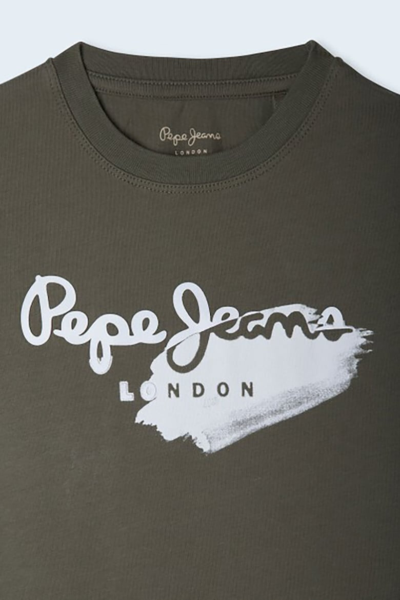 Pepe Jeans London Tricou cu decolteu la baza gatului si imprimeu logo - Pled.ro