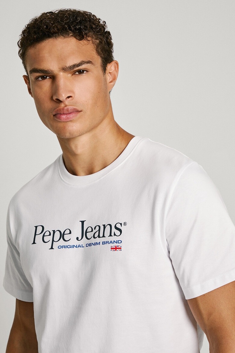 Pepe Jeans London Tricou cu decolteu la baza gatului si imprimeu logo - Pled.ro