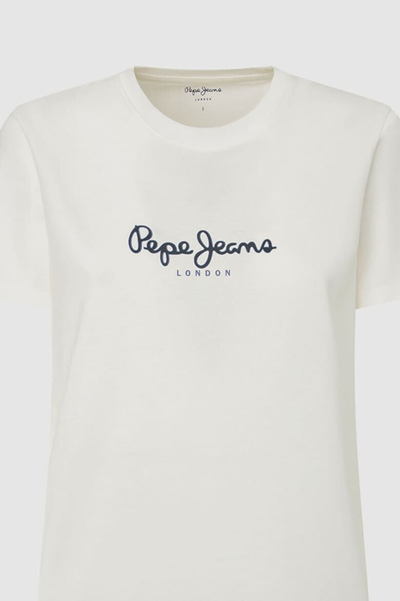 Pepe Jeans London Tricou cu decolteu la baza gatului si imprimeu logo Fiore - Pled.ro