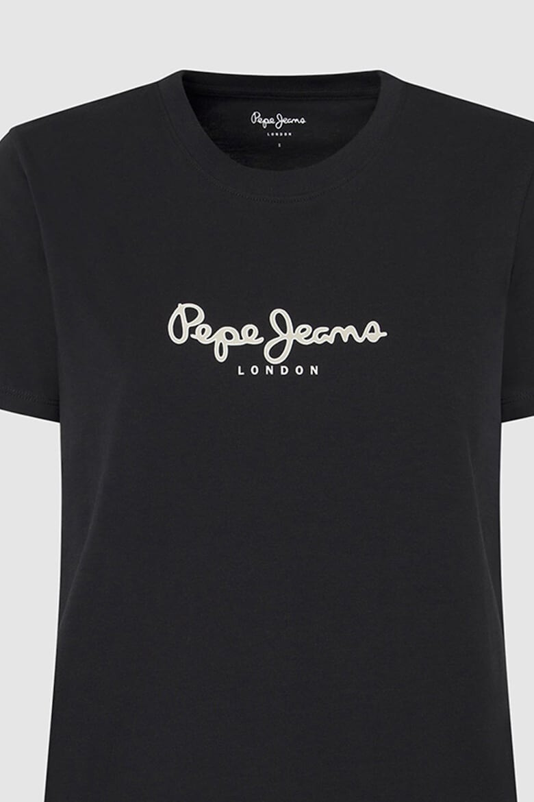 Pepe Jeans London Tricou cu decolteu la baza gatului si imprimeu logo Fiore - Pled.ro