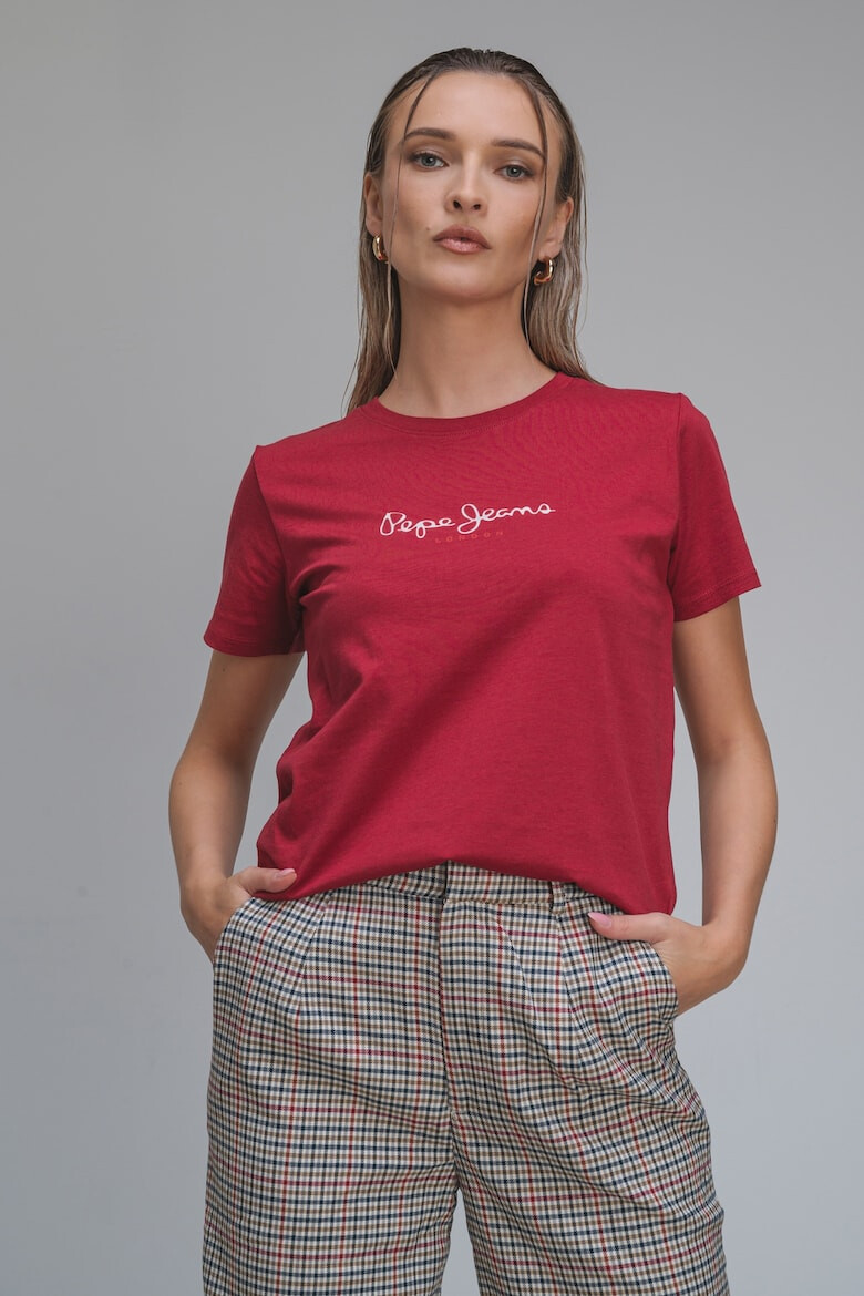 Pepe Jeans London Tricou cu decolteu la baza gatului si imprimeu logo Fiore - Pled.ro