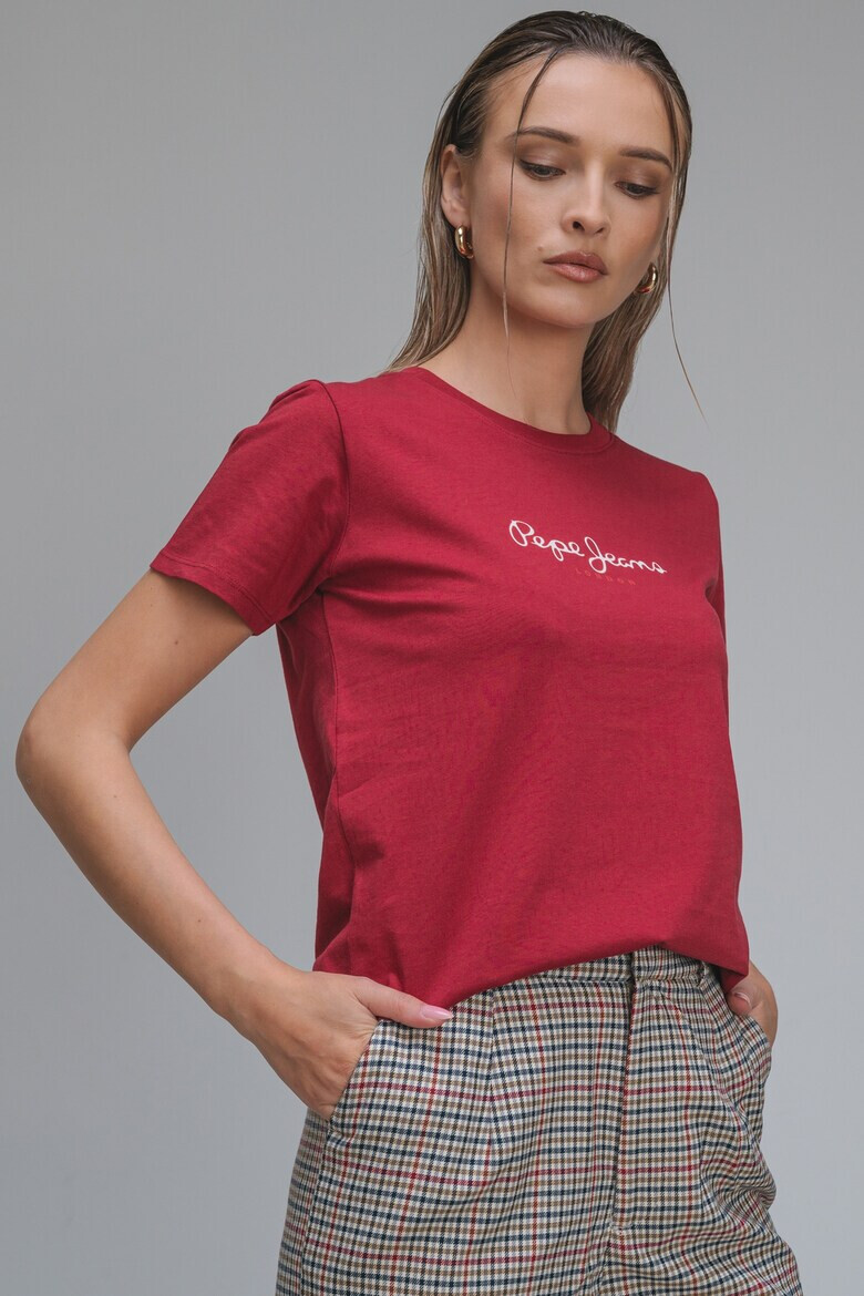 Pepe Jeans London Tricou cu decolteu la baza gatului si imprimeu logo Fiore - Pled.ro