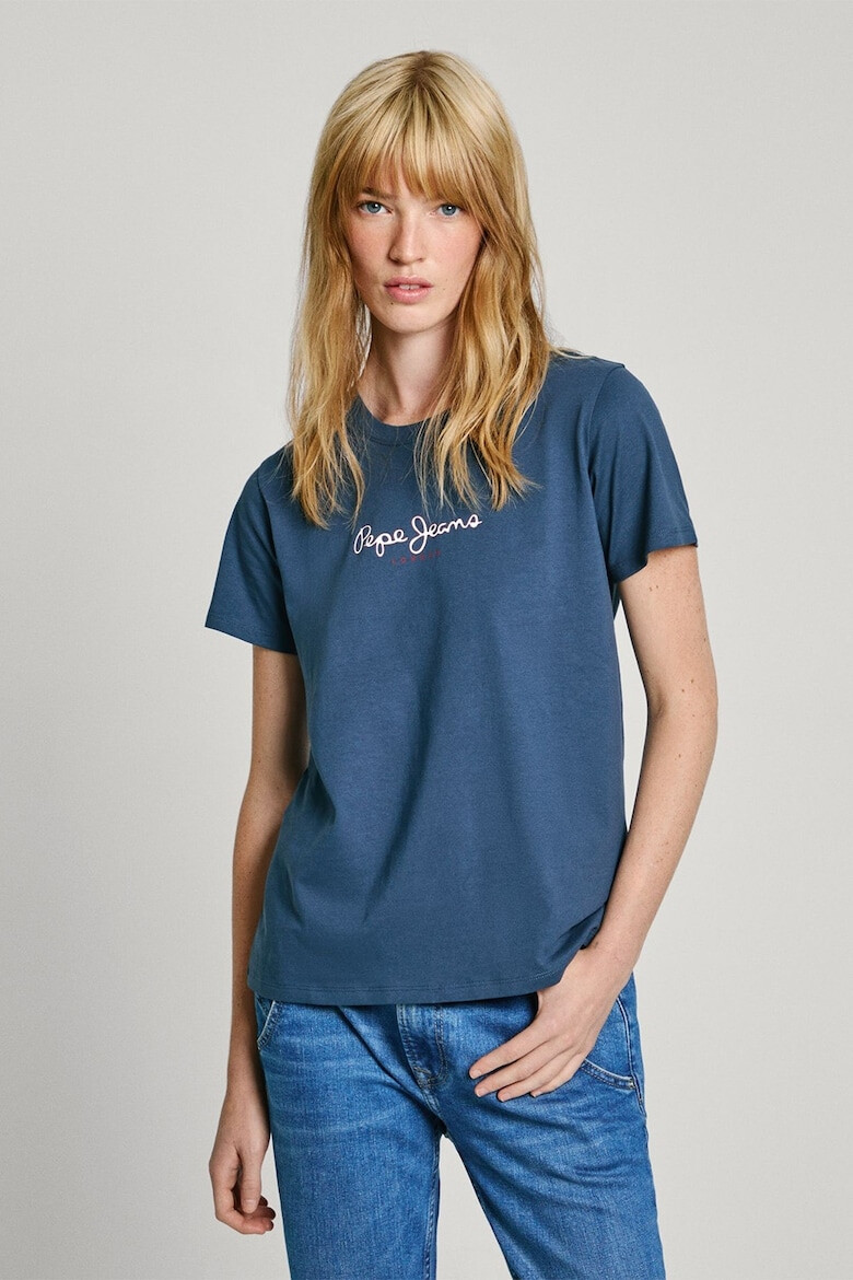 Pepe Jeans London Tricou cu decolteu la baza gatului si imprimeu logo Fiore - Pled.ro