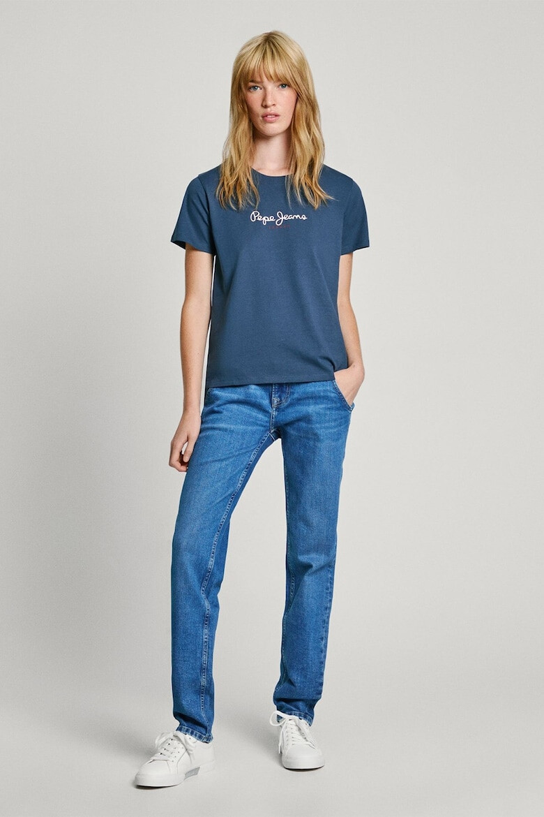 Pepe Jeans London Tricou cu decolteu la baza gatului si imprimeu logo Fiore - Pled.ro