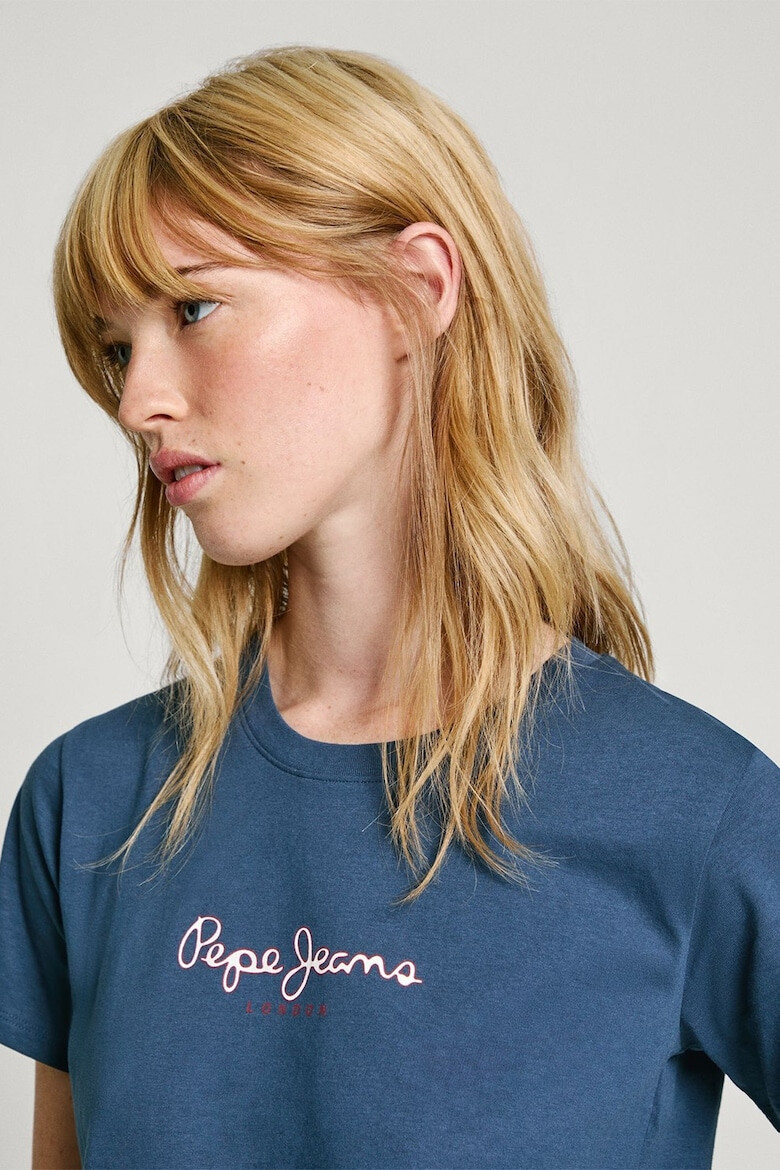 Pepe Jeans London Tricou cu decolteu la baza gatului si imprimeu logo Fiore - Pled.ro