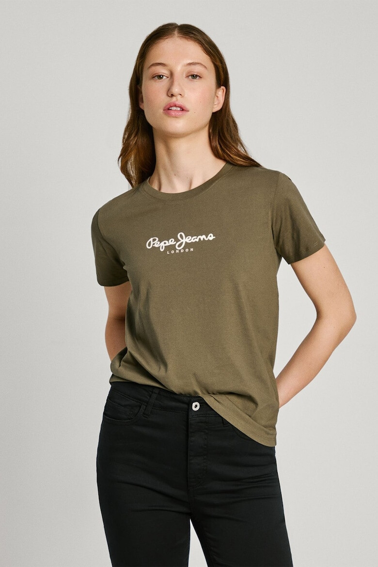 Pepe Jeans London Tricou cu decolteu la baza gatului si imprimeu logo Fiore - Pled.ro