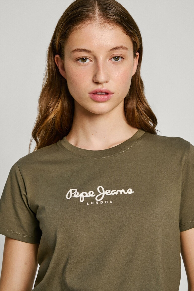 Pepe Jeans London Tricou cu decolteu la baza gatului si imprimeu logo Fiore - Pled.ro