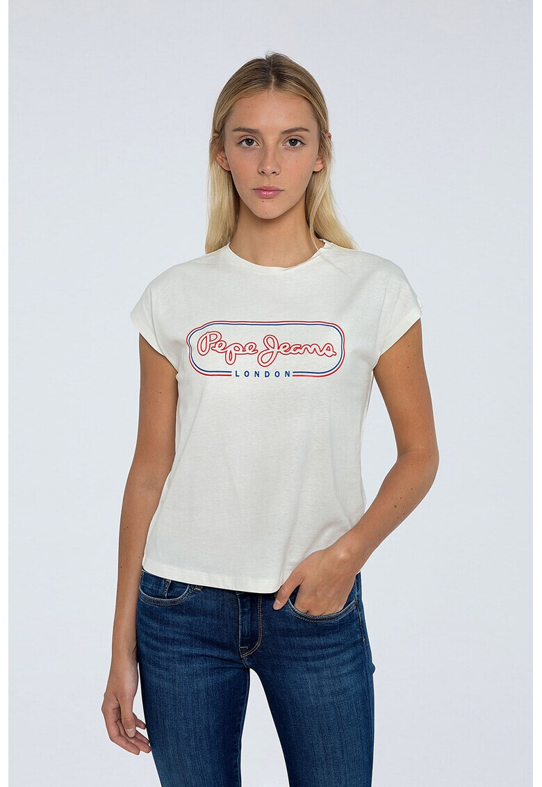 Pepe Jeans London Tricou cu decolteu la baza gatului si logo - Pled.ro