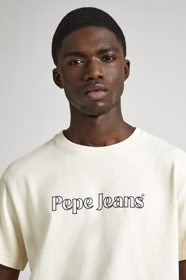 Pepe Jeans London Tricou cu decolteu la baza gatului si logo - Pled.ro