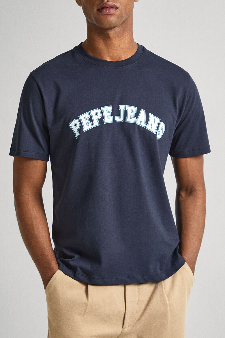 Pepe Jeans London Tricou cu decolteu la baza gatului si logo - Pled.ro