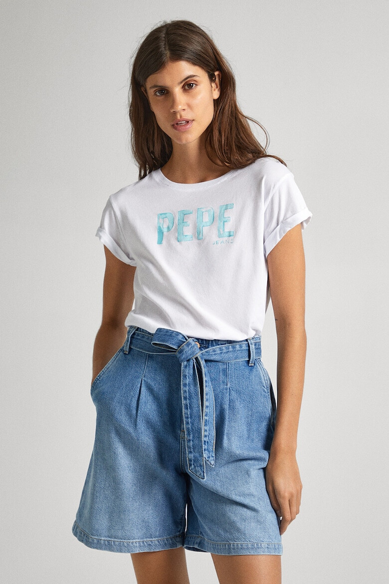 Pepe Jeans London Tricou cu decolteu la baza gatului si logo - Pled.ro