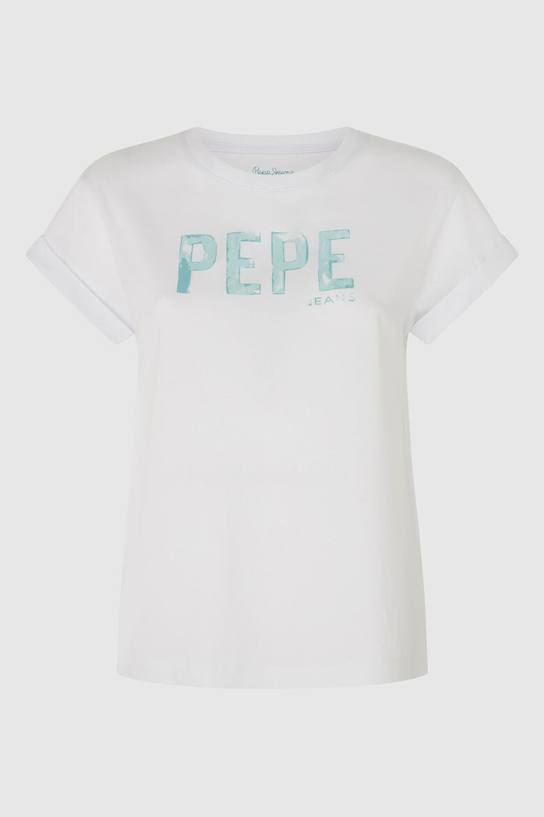 Pepe Jeans London Tricou cu decolteu la baza gatului si logo - Pled.ro