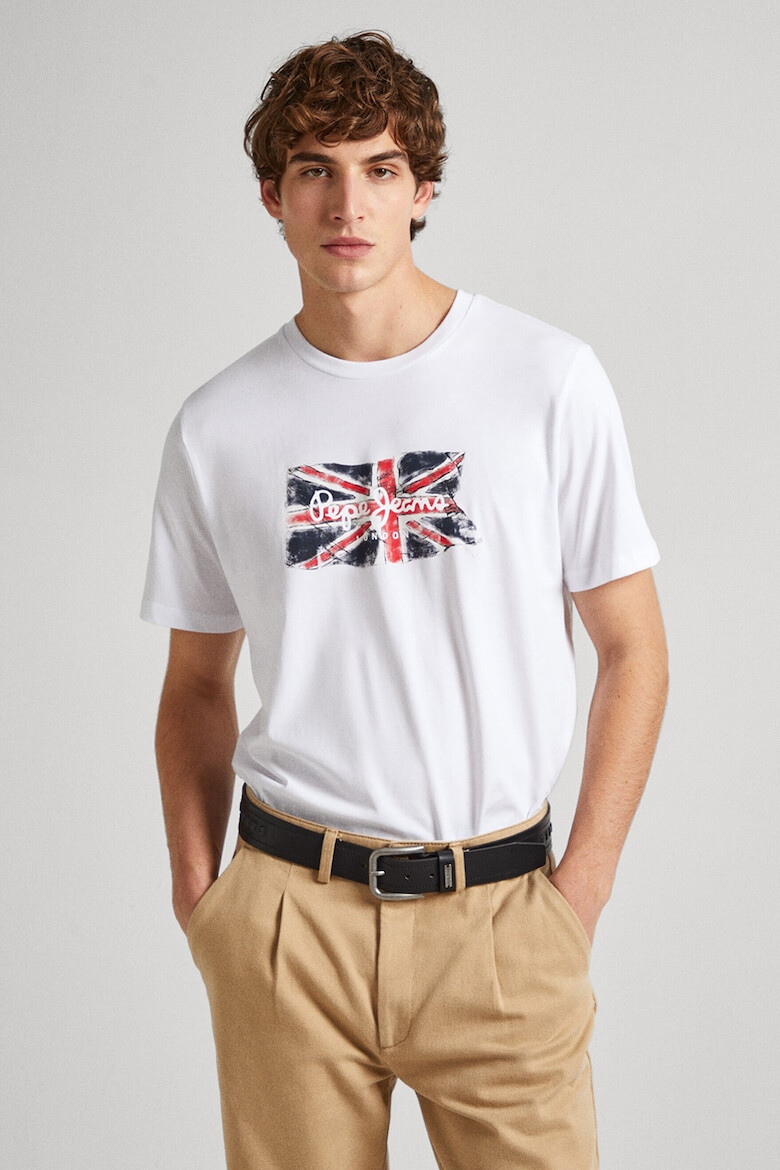 Pepe Jeans London Tricou cu imprimeu logo si decolteu la baza gatului Clag - Pled.ro