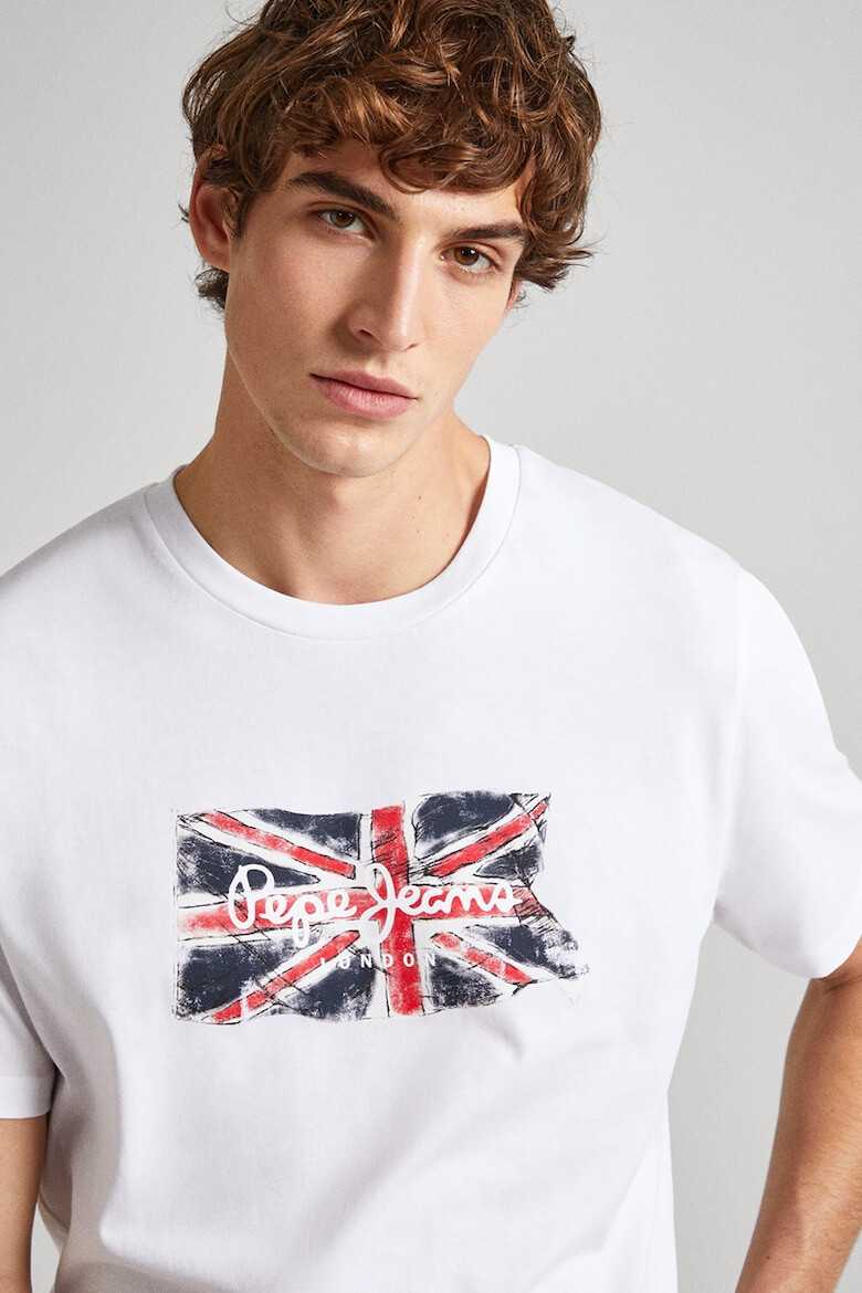 Pepe Jeans London Tricou cu imprimeu logo si decolteu la baza gatului Clag - Pled.ro