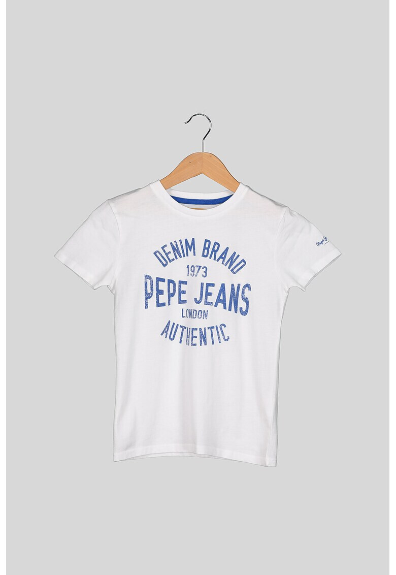 Pepe Jeans London Tricou cu imprimeu logo si decolteu la baza gatului Jack - Pled.ro