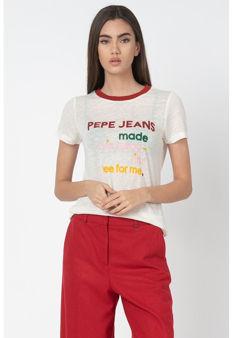 Pepe Jeans London Tricou din tricot fin cu imprimeu text Aurora - Pled.ro